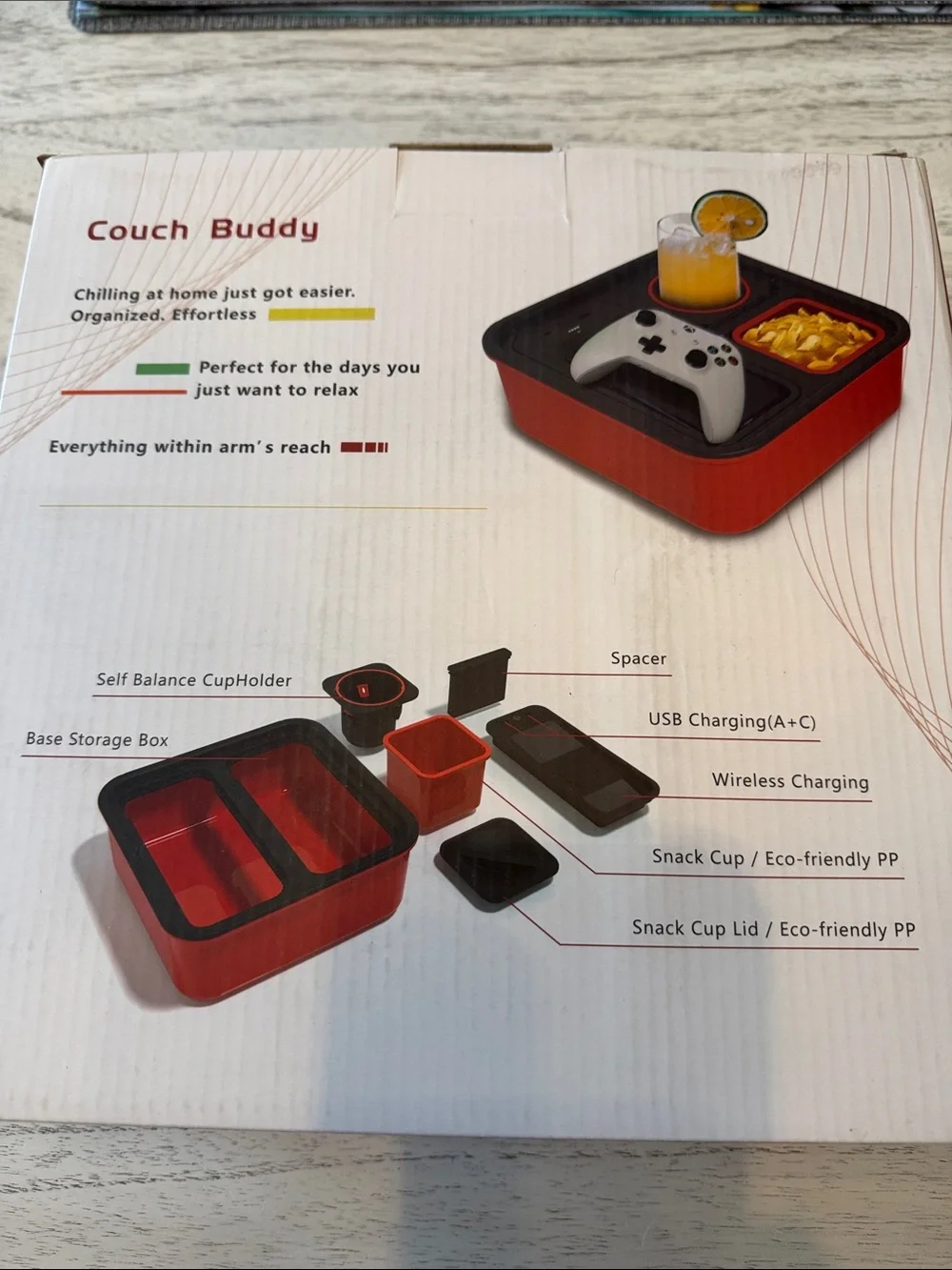 Couch Buddy Wireless Charging Snack & Drink Holder Condition: New in Box